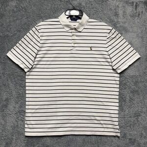 Polo Ralph Lauren Shirt Mens L White Striped Classic Fit Flesh Pony 100% Cotton